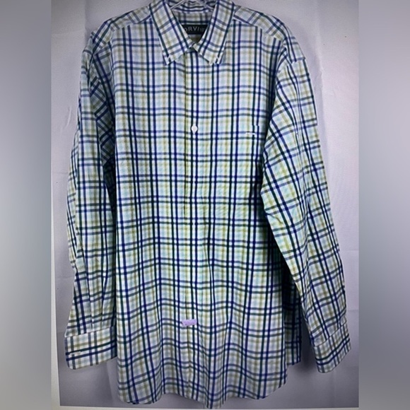 Orvis Men’s 100% Cotton Plaid Button Up Shirt Blue Green Size L - Picture 1 of 9